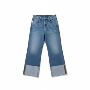 Pilcro Anthropologie High Rise Wide Leg Crop 32R Cuffed Hem Stretch Denim NWOT